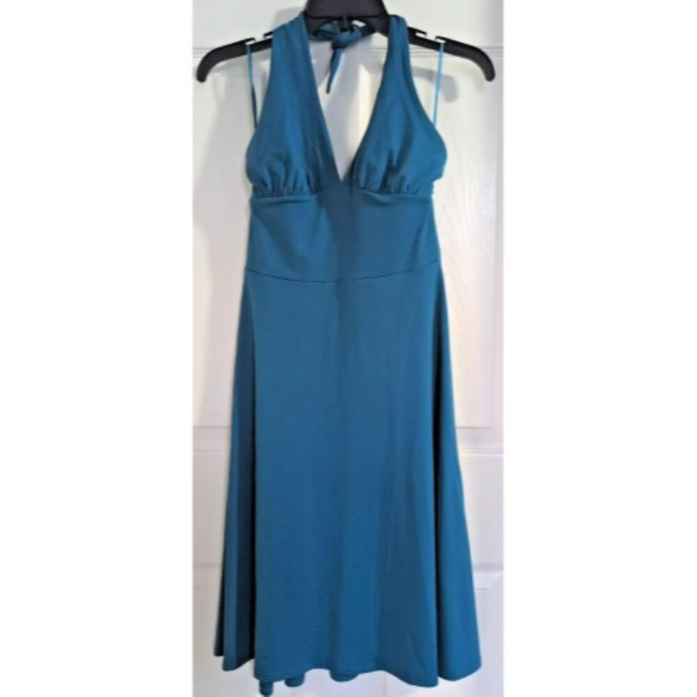 Susana Monaco Turquoise Blue Fit & Flare Halter Marilyn Dress Full Skirt S